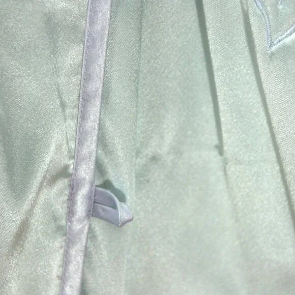 Vintage Natori Satin Floral Embroidered Full Length Winter Robe Lounge Blue M - Picture 12 of 14